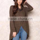 MGOO Handmade Sweaters For Girl Brown Asymmetric High Neck Overlay Tops Long Sleeves Fashion Winter Tops thumbnail-4