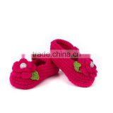 Green Leaves Embellished Hand Made Crochet Knitting Flower Girl Shoes thumbnail-4