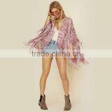 Burnout Rayon Velvet Kimono With Tassels Fringed Bohemian Gypsy Kimono thumbnail-5