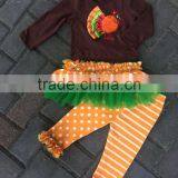 New Baby Girls Thanks Giving Dress and Pant Outfits Turkey Boutique Outfits Matching Hair Bows and Chunky Necklace Set thumbnail-1