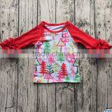 New Arrival Baby Girls Christmas Raglan Shirts 100% Cotton Ruffle Long Sleeves Kids Clothes Top thumbnail-1