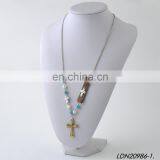 Anti-Siver and Anti-Gold Vintage Cross Necklaces Turquoise Beads Necklace thumbnail-6