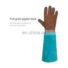 HANDLANDY Blue Durable Pigskin Leather Long Cuff Thorn Proof Landscaping Working Gloves Rose Pruning Women Garden Gloves thumbnail-3