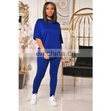 Manufacturer Customized Women's Summer New Casual Comfortable Loose Short-sleeved T-shirt + Trousers Sports 2-piece Set of Jogge thumbnail-5