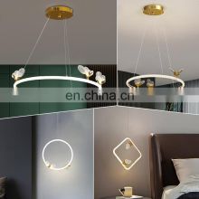 Simple Hanging Decoration Indoor Bedroom Black Gold White Iron Acrylic Modern LED Chandelier Light