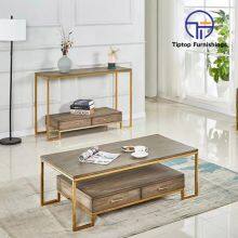 6K Polished Golden Colour Hall Table Blue Tempered Glass Stainless Steel Console Table Corner Console Table thumbnail-2