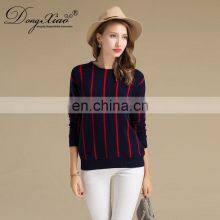 100% Cashmere Vertical Striped Round Neck Women's Sweater Knitted Winter OEM Supply thumbnail-6