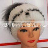 noble rabbit fur with silver fox fur winter headwear with rose flower pompom