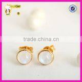 Fashion S925 Gold Plated Gemstone Earrings for Girl, Simple Moonstone Silver Stud Earring thumbnail-3