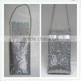 silver shiny aluminium mesh mobile phone bag