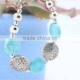 Handmade Gypsy Tibet Silver Turquoise Stone & Uneven Flat CCB Beaded Bracelet For Women Jewelry 2016New Intrend Style thumbnail-4