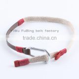 new model braided hemp rope belt with pu leather aluminum buckle casual fashion for lady