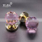 Zinc Base Depression Pink Wooden Door Handle Shining Glass Knobs