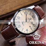 Orkina Coffee Leather Stainless Steel Case Chrono Quartz Men's Analog Sport Watch thumbnail-3