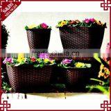 S&D European Style Set 4 Garden Plastic Rattan Planter Brown Rectangle Garden Ridge Flower Pots thumbnail-2