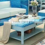 Mediterranean Style Coffee Table, Sailing Boat Handpainting Tea Table, Pastoral Solid Wood Living Room Coffee Table (BF01-X1157) thumbnail-2
