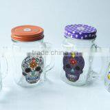 Wholesale Price Skull Head Printing Glass Mason Jar With Handle thumbnail-2