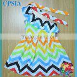 Rainbow Single Shoulder Baby Cotton Frocks Designs Girls Chevron Dress