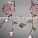 pink hair accessory clip with artifical flower /Pearl, diamond