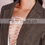 New Arrival Lady Khaki Faux Suede Office Uniform Blazer thumbnail-5