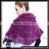CX-B-128A China Supplier Knitted Rabbit Fur Women's Shawl/ Poncho thumbnail-2