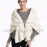 CX-B-M-107D Fashion Poncho Manufacturers White Knitted Mink Fur Shawl thumbnail-1
