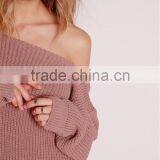 China OEM Winter Autumn Pullover Wide Neck Sweater Women Cashmere Ladies Jumpers Off Shoulder Jumper Pink thumbnail-6