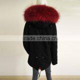 Myfur Navy Cotton Custom Parka Coat for Women With Red Real Fox Fur Lining thumbnail-5