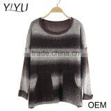 Trendy women three-quarter sleeve crewneck Gradient coffee Color jumper with pocket