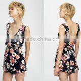 2017 HOT Sale Deep V-neck Sexy Ladies Short Floral Print Jumpsuit thumbnail-2