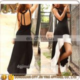 Sexy Women Summer O-Neck Backless Asymmetrical Hem Sleeveless Maxi Dress Black Vestitidos