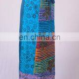 Tylish Razor Cut Embroidered Floral Patches & Print Blue Grey Maxi Wrap Around Summer Skirt HHCS 116 A thumbnail-2