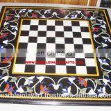 Black Marble Stone Chess Design Inlay Table Top