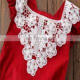 Baby Girl Red Romper Kids Lace Flower Summer Bodysuit thumbnail-5