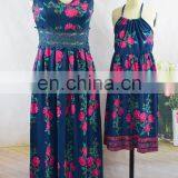 Fashion Design Mommy and me Outfits Blue Floral Printed Mother Daughter Matching Dress thumbnail-4