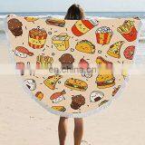 Junk Food Beach Towel Blanket With Tassels Burgers Pizza Fast Food Print Teens Girls Fashion Round Yoga Funny Food Blanket thumbnail-5