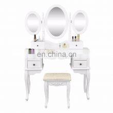 Classic Wooden 3 Fold Mirrors White Dressing Table Wood Dresser thumbnail-2