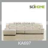 Korea style head adjustable genuine leather sectional sofa set 3 seater plus 1 seater and chaise lounge