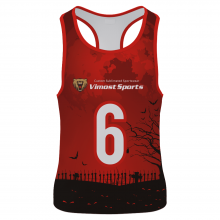 breathable sublimated singlet with classic red and black colors