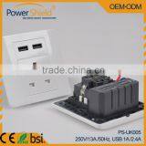 Hotle /Home /Residential British Electrical Wall Socket With 2 USB Outlet uk Plug Charger 250V TUV CE Certificate