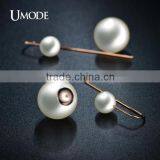 UMODE Gorgeous Long Double Pearl Gold Plated Earrings Elegant Fashion Bijoux Jewelry thumbnail-1