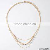 Gold Color Tiny Chain Cream Disk Necklace thumbnail-2