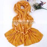 New Product Fashion Daisy Embroidered Scarf With Chinese Knot Tassel WJ-670 thumbnail-6