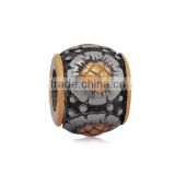 Sunflower Pattern Antique Tone And Gold Plated Stainless Steel Big Hole European Charm Beads Jewelry Accessory SEB-LG102