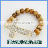 Cross Bracelets Wholesale Gold Plated Sideways Pave Crystal Agate Beaded Stretch Honesty Jewelry PHB-001 thumbnail-1