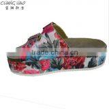 2016 New Style Women Cork Slipper Pantshoes Has Flower Printed With Hasps Fashion Cork Slipper