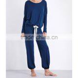 Wholesale Women Relaxed Scoop Neck Dropped Shoulders Long Sleeves Jersey Pyjama Blouse(DQE0160T) thumbnail-2