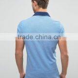 Short Sleeve Button Placket Split Sides Contrast Collar Men's 100% Cotton Breathable Pique 200g Casual Blue Blank Polo Shirt thumbnail-2