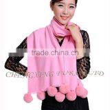 CX-B-P-42D Women Winter Genuine Mongolian Sheep Rabbit Fur Trim Pashmina Shawls With Fur thumbnail-1
