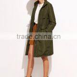 Olive Green Drawstring Parka Jacket Winter Coat With Hooded Cotton Padded Longline Jacket Jacket Custom Made thumbnail-3